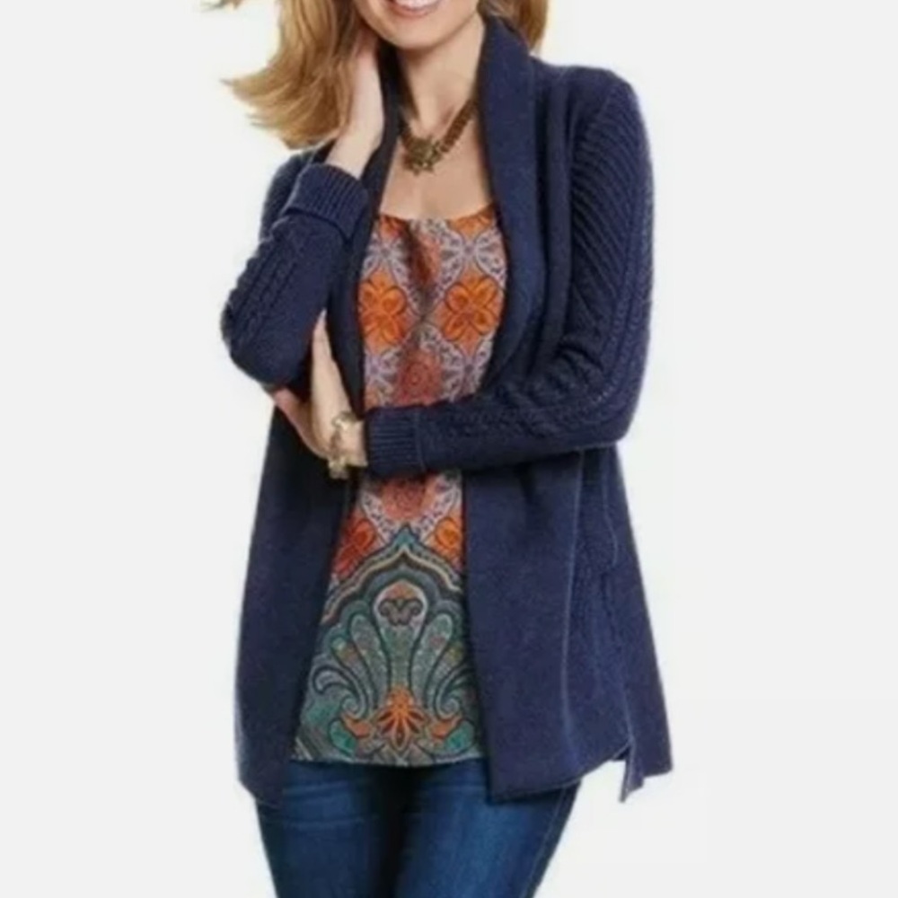 Women’s Cabi Countryside Cable Knit Cardigan Sweater Navy Size XS